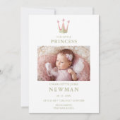 Cute Green Pink Princess Crown Photo Baby Newborn 案内状 (正面)