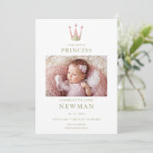 Cute Green Pink Princess Crown Photo Baby Newborn 案内状 (スタンド正面)