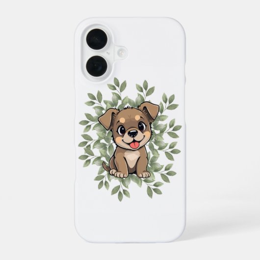 Cute Green Puppy Phone Case – Minimal NatureDesign iPhone 16ケース (裏面)
