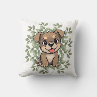 Cute Green Puppy Pillow – Minimal Nature Dog Decor クッション