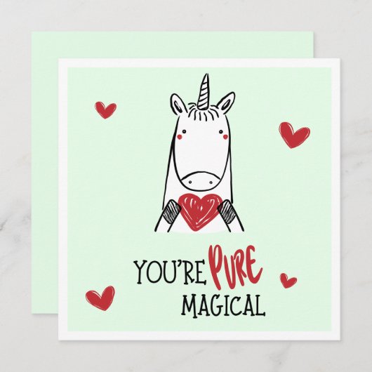 Cute Green Red Hearts Unicorn Kids Valentines Day ノートカード (正面/裏面)