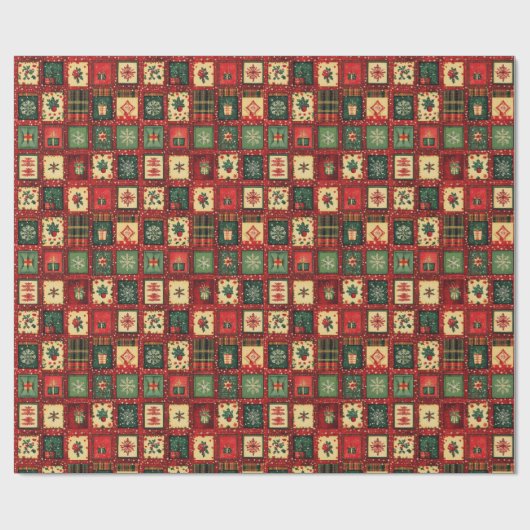 Cute green red patchwork blocks ラッピングペーパー (フラット)
