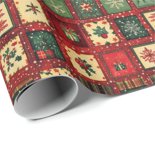 Cute green red patchwork blocks ラッピングペーパー (ロールコーナー)