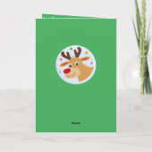 Cute Green Reindeer Kid`s Name Merry Christmas カード (裏面)