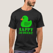 Cute Green Rubber Duck Lucky Go Ducky Pun Tシャツ (正面)