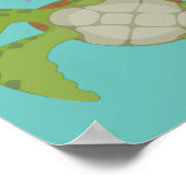 Cute green sea turtle happy cartoon illustration ポスター (角)