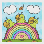 Cute Green Snails Crossing Rainbow Log Vinyl シール (正面)