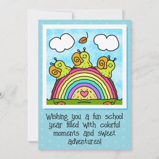 Cute Green Snails Rainbow Log Back To School カード (正面)