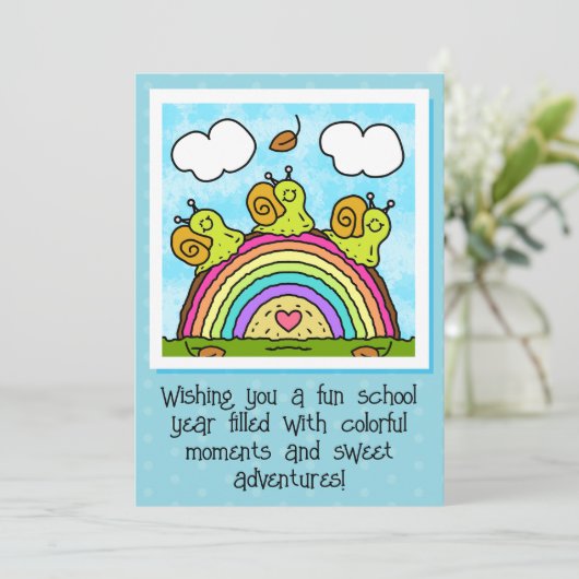 Cute Green Snails Rainbow Log Back To School カード (スタンド正面)