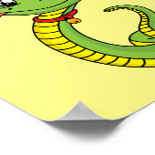 Cute green snake with santa hat cartoon ポスター (角)
