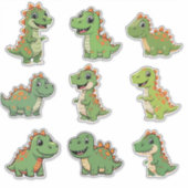 Cute Green T-Rex Dinosaur Kids Vinyl Sticker シール (正面)
