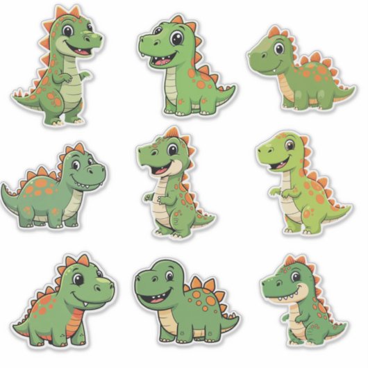 Cute Green T-Rex Dinosaur Kids Vinyl Sticker シール (正面)