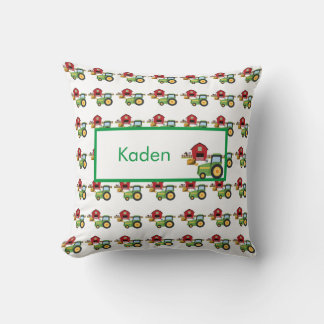 Cute green tractor and red barn personalized  クッション