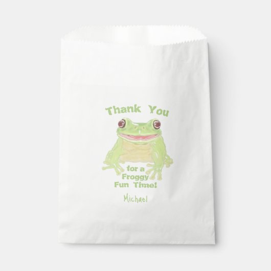 Cute Green Tree Frog - custom birthday kids name. フェイバーバッグ (正面)