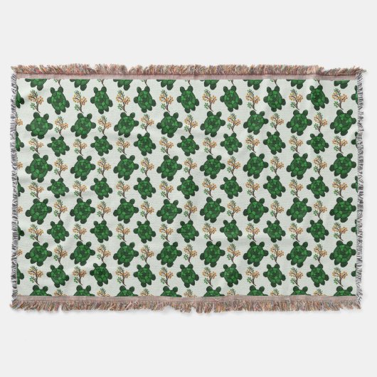 Cute Green Turtle Seamless Pattern | Botanical Tur スローブランケット (正面)
