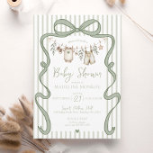 Cute Green Watercolor Bow Clothesline Baby Shower 招待状