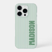Cute Green & White Pinstripe Personalized Name iPhoneケース (裏面)