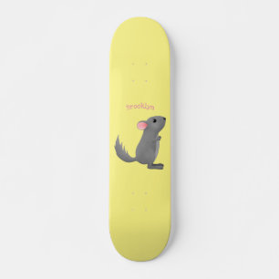 Cute grey chinchilla cartoon illustration  スケートボード