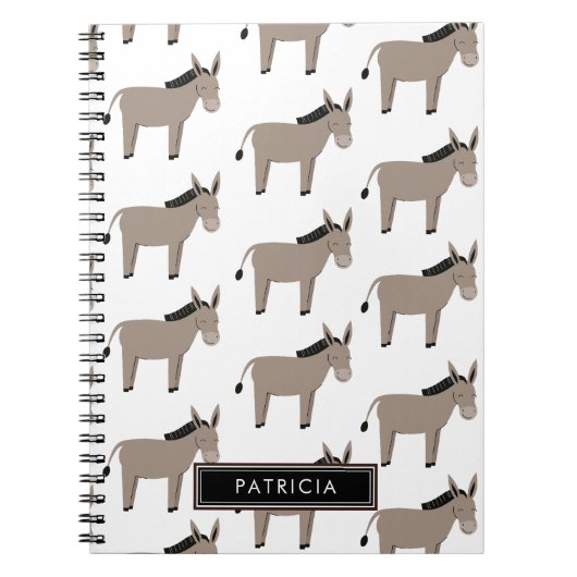 Cute Grey Donkey Pattern Personalized ノートブック (正面)