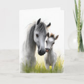 Cute Grey Horse and Foal Mother's Day シーズンカード (正面)
