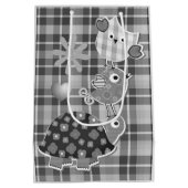 Cute Grey Plaid Turtle and Owl Personalised  ミディアムペーパーバッグ (裏面)