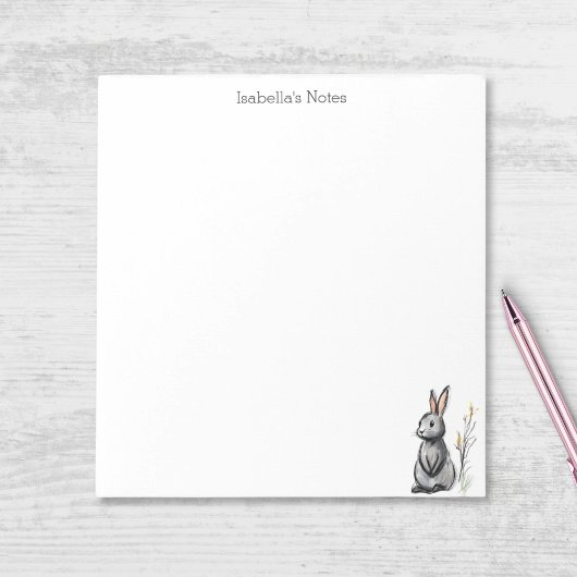 Cute Grey Rabbit Bunny Sketch Personalized ノートパッド