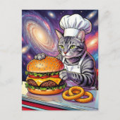 Cute Grey Tabby Cat Chef Making Cheeseburger ポストカード (正面)