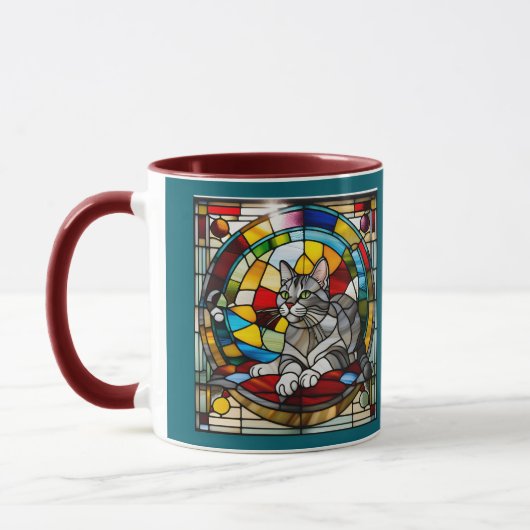 Cute Grey Tabby Stained Glass マグカップ (左)
