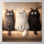 Cute Grey, White & Black Kittens Wall Art Poster ポスター (正面)