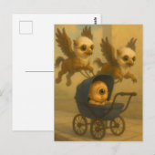 Cute Griffins & Baby Cyclops Mythology Fantasy Art ポストカード (正面/裏面)