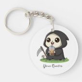 Cute Grim Reaper Drinking Boba Tea キーホルダー (正面)