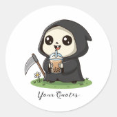 Cute Grim Reaper Drinking Boba Tea ラウンドシール (正面)