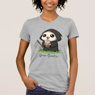 Cute Grim Reaper Drinking Boba Tea Tシャツ
