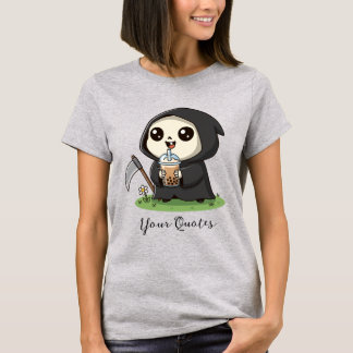 Cute Grim Reaper Drinking Boba Tea Tシャツ