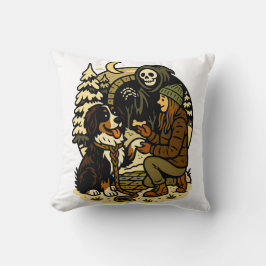 Cute Grim Reaper Girl and Dog Spooky Forest Night クッション