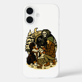 Cute Grim Reaper Girl and Dog Spooky Forest Night iPhone 16ケース