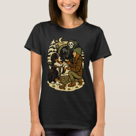 Cute Grim Reaper Girl and Dog Spooky Forest Night Tシャツ