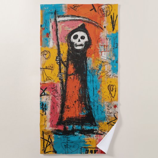 Cute Grim Reaper Pop Art Street Illustration ビーチタオル (正面)