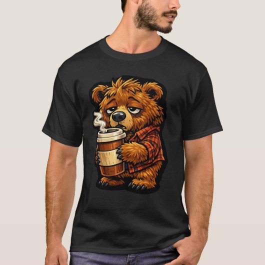 Cute Grizzly Bear Coffee Lover Funny Coffee Design Tシャツ (正面)