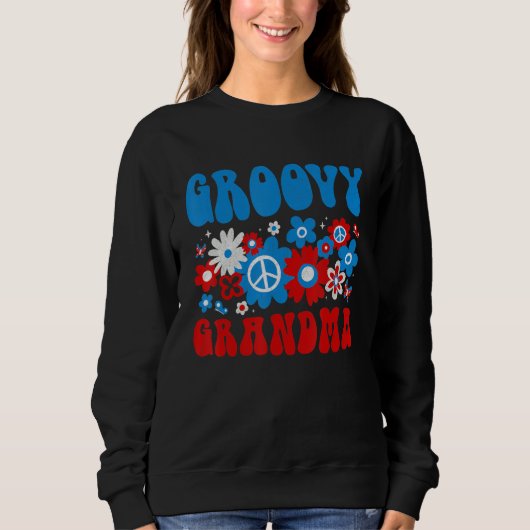 Cute Groovy GrandMa American 4th of July Matching  スウェットシャツ (正面)