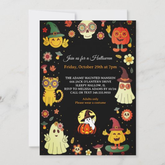 Cute Groovy Halloween Party Invitation 招待状 (正面)