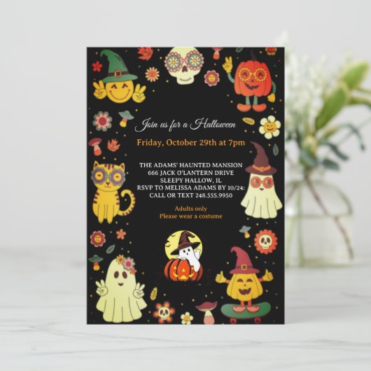 Cute Groovy Halloween Party Invitation 招待状 (スタンド正面)