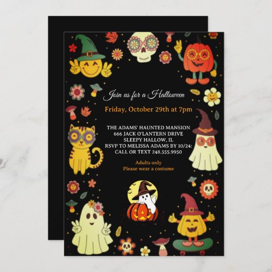 Cute Groovy Halloween Party Invitation 招待状 (正面/裏面)