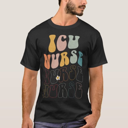 Cute Groovy ICU Nurse RN ICU ER Pediatric Tシャツ (正面)