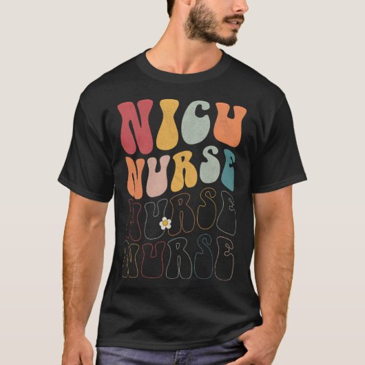 Cute Groovy NICU Nurse RN ICU ER Pediatric Tシャツ (正面)