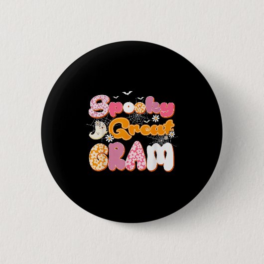 Cute Groovy One Spooky Great Gram Ghost Halloween  缶バッジ (正面)