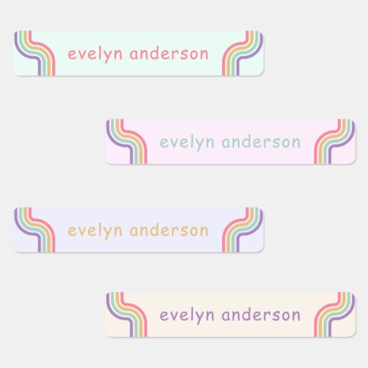 Cute Groovy Retro Colorful Custom Name Waterproof ラベル (グループ)