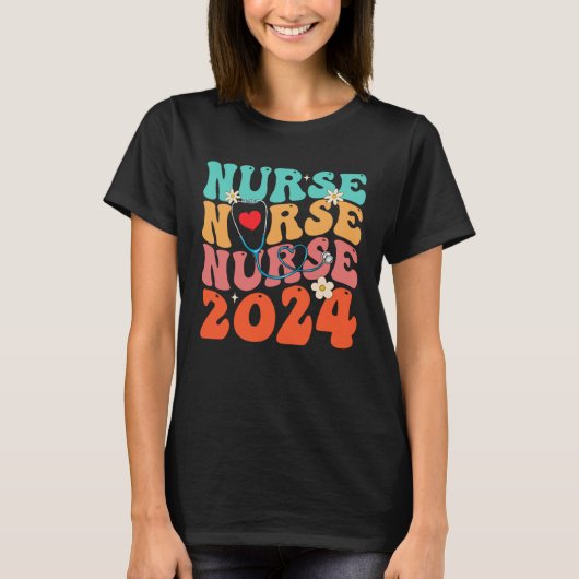 Cute Groovy Stethoscope Nurse Life Nursing Nurse W Tシャツ (正面)