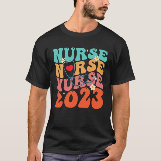 Cute Groovy Stethoscope Nurse Life Nursing Nurse W Tシャツ (正面)