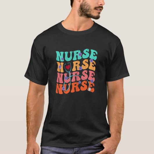 Cute Groovy Stethoscope Nurse Life Nursing Nurse W Tシャツ (正面)